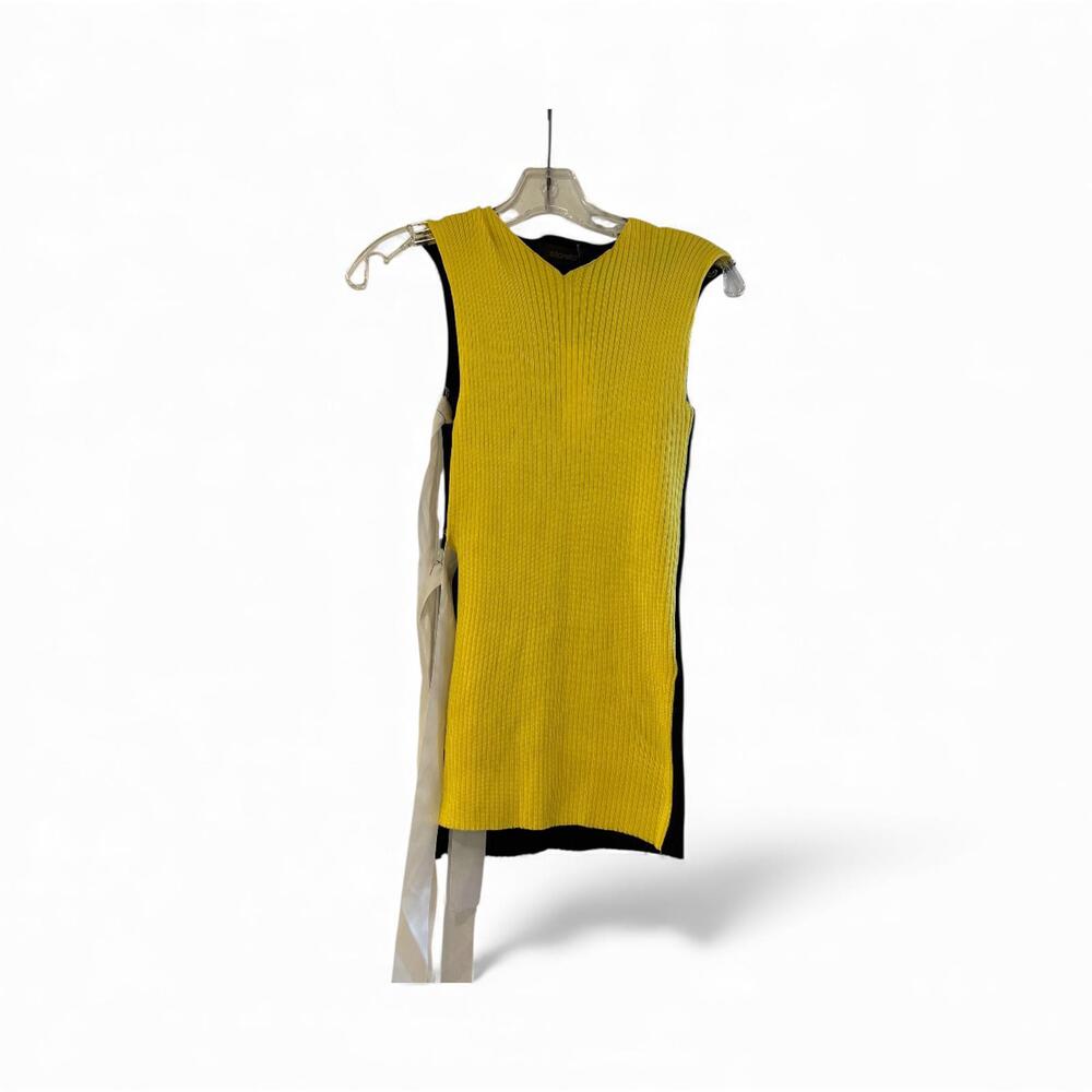 Storets Sleeveless Ribbed Knit Colorblock Dress Vest Side Ties Yellow Black SM
